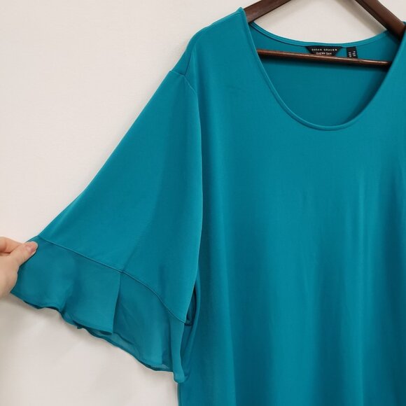 Susan Graver Womens Every Day Liquid Knit Top Size 3X Blue Ruffle Stretch Mature - Picture 2 of 15